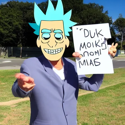 Image similar to rick sanchez holding up a blank sign