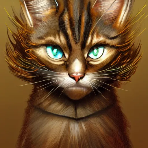 Prompt: a cat with a halo, highly detailed, fantasy, concept art, large yellow eyes, smooth art, illustration, sharp focus, artstation, digital art