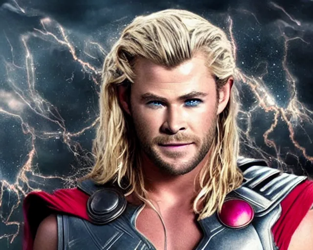 Image similar to chris hemsworth as thor with amazing drag queen makeup, digital art, amazing detail, photorealistic