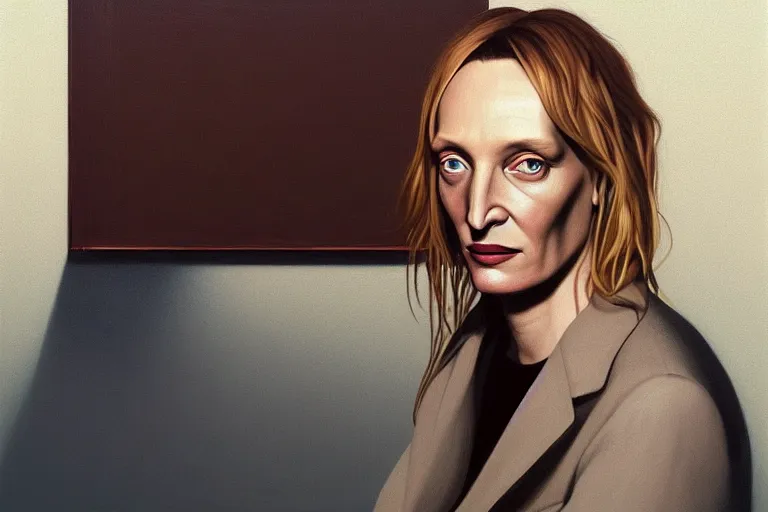 Image similar to portrait of uma thurman artwork by tim eitel