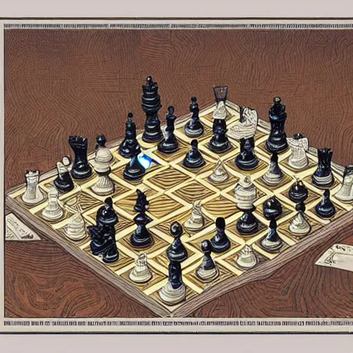 Image similar to a chessboard but the pieces are soldiers, artwork by moebius