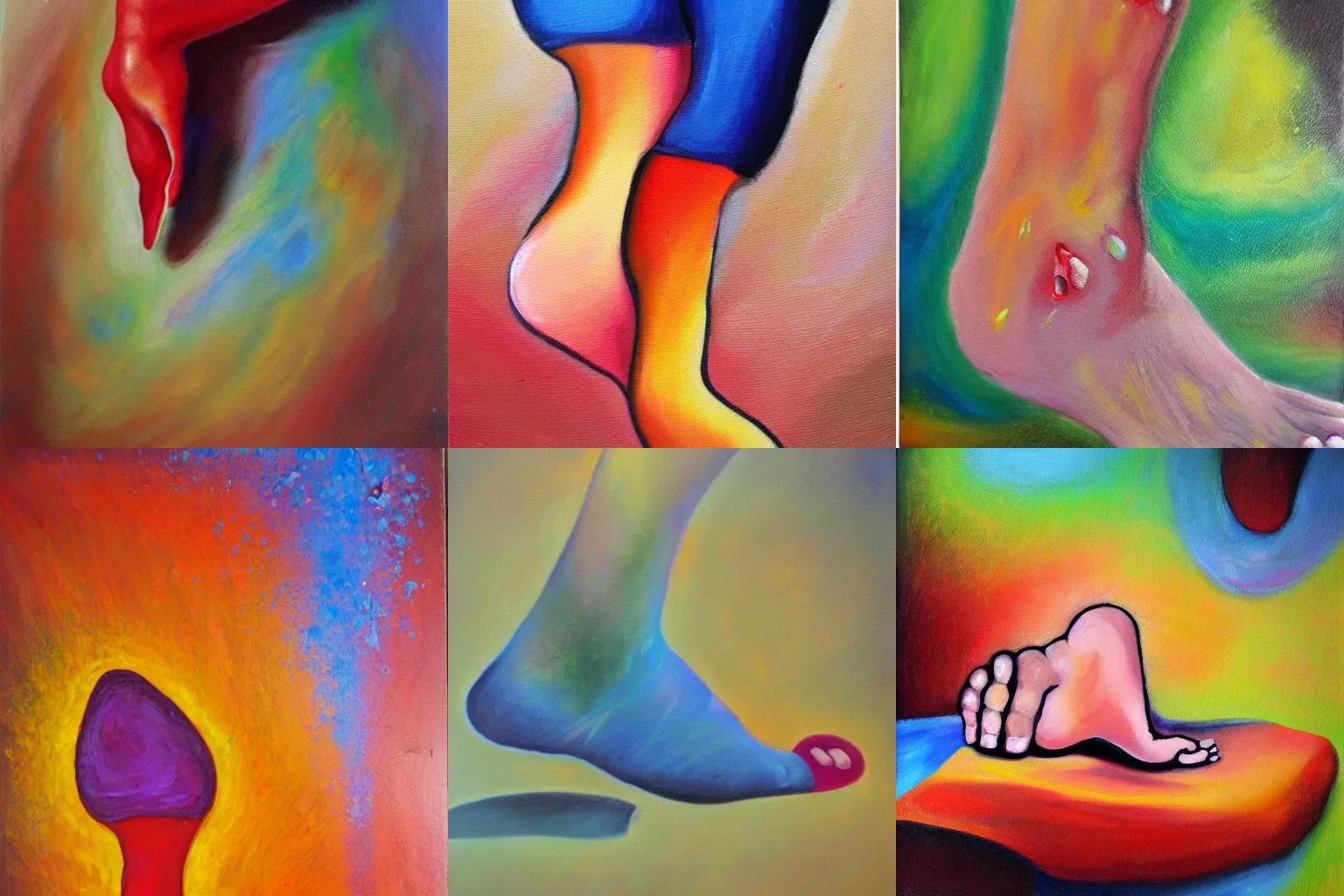 Prompt: Throbbing toe after stubbing it, soul leaving body, oil painting