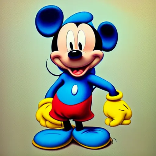 Prompt: mickey mouse as smurf, oil on canvas, artstation trending