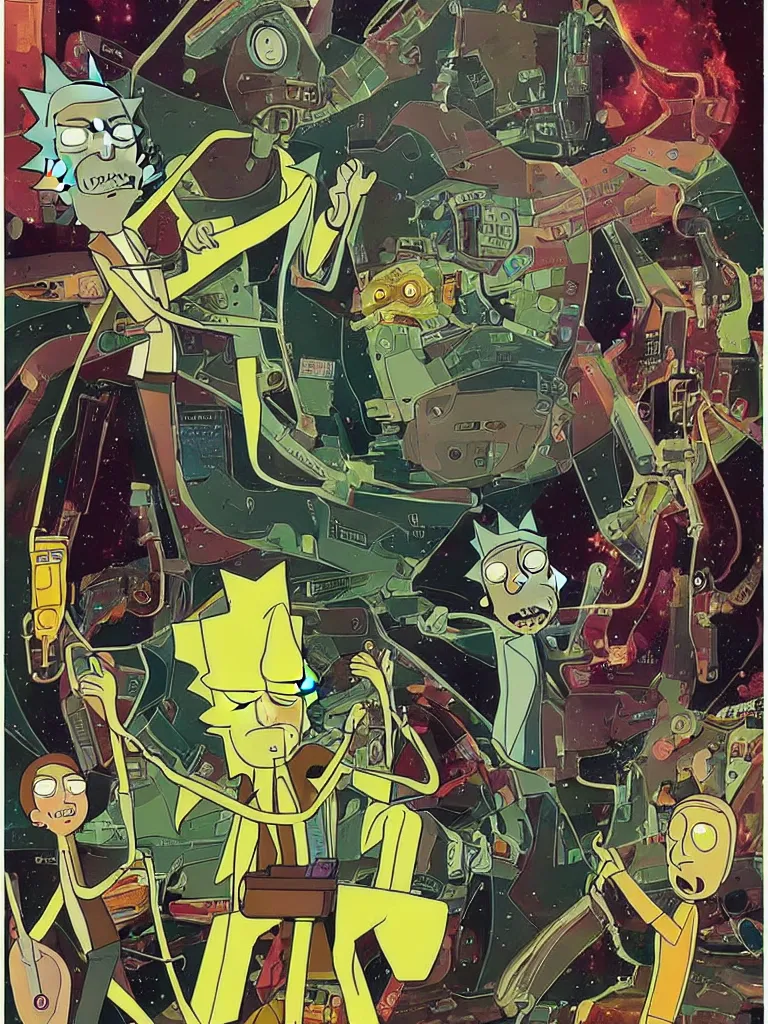 Image similar to rick and morty 6 0 s sci fi movie poster by dave mckean