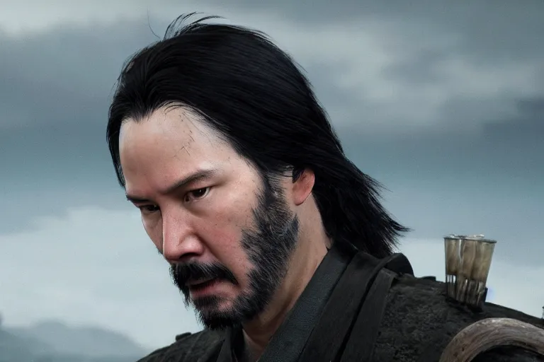 Prompt: keanu reeves in ghost of tsushima, cinematic, video game screenshot