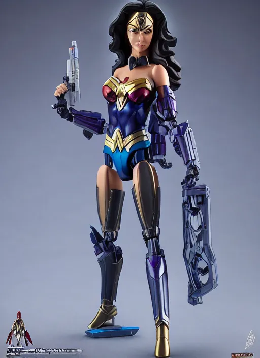 Image similar to transformers decepticon lynda carter's wonder woman action figure from transformers : kingdom, pvc figurine, symmetrical details, gunpla, android, robot girl, by hasbro, takaratomy, tfwiki. net photography, product photography, official media