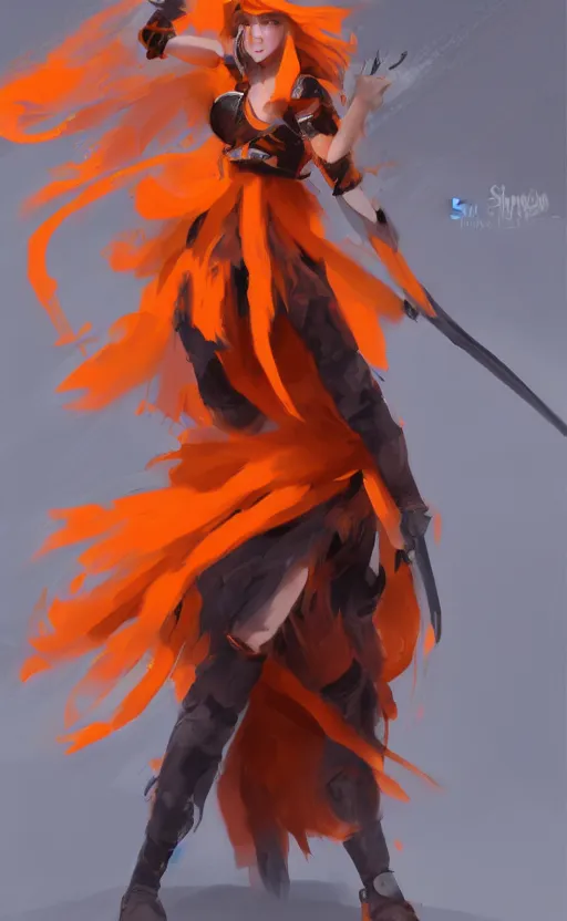 Prompt: young angry girl with orange hair, warrior dress, by Sam Yang , 4k, digital art, concept art, trending on artstation