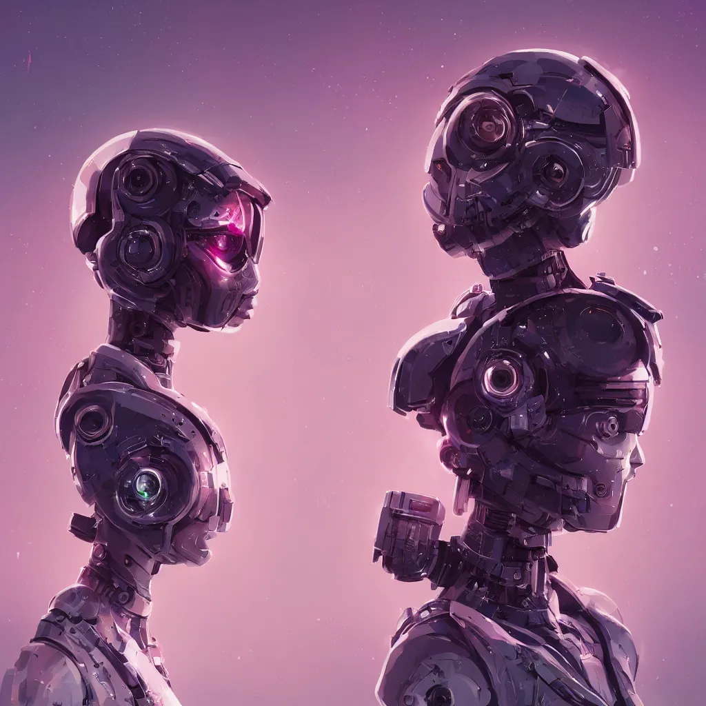 Prompt: a cyborg space girl, flawless symmetrical pretty cute face, greg rutkowski, 8 k, shallow depth of field, intricate detail, concept art, blade runner 2 0 4 9, scorched earth, cassette futurism, modular synthesizer helmet, the grand budapest hotel, glow, digital art, artstation, pop art, by hsiao - ron cheng