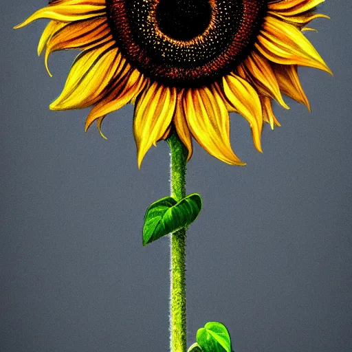 Prompt: a sad! sunflower on a rainy! day, standing alone in a wide! field!, in a symbolic and meaningful style, trending on artstation, by rj monet.