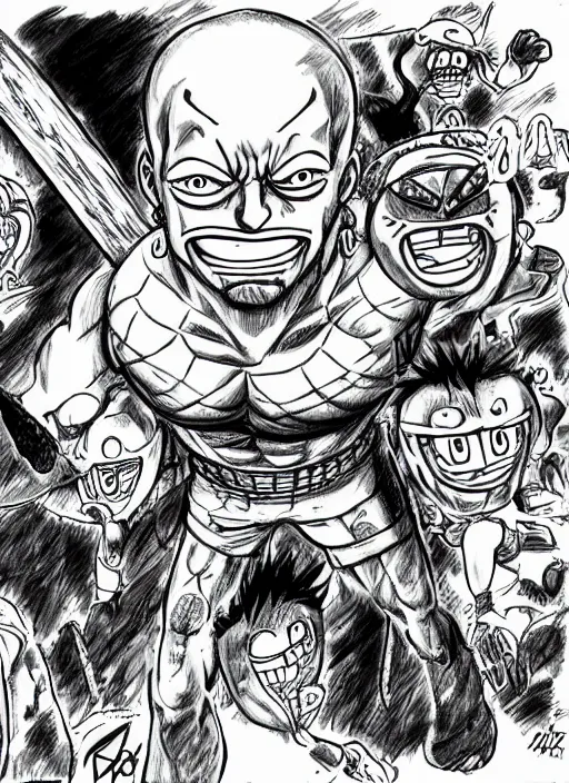 Image similar to dwayne johnson as character in one piece manga, sketch by eiichiro oda