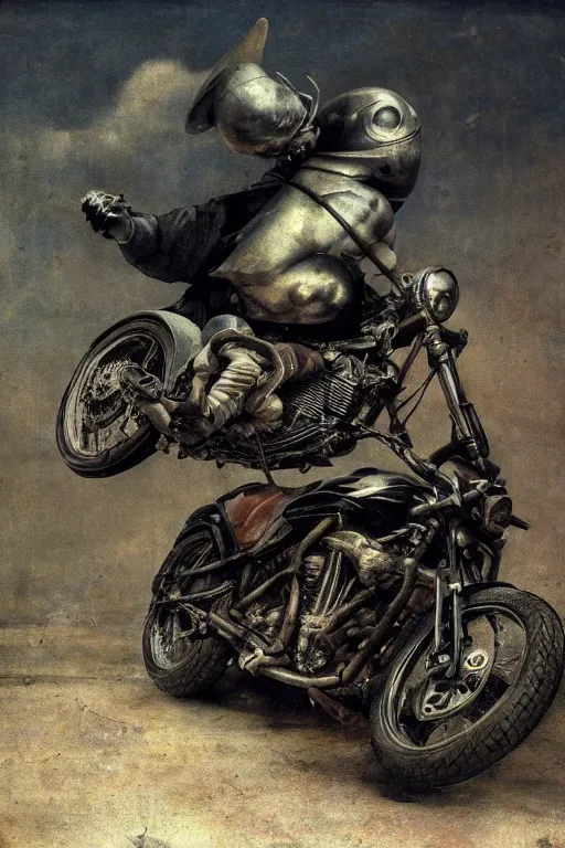 Image similar to full color hd photo of a motorcycle, octane render 4 k, by hieronymus bosch, joel peter witkin, annie liebovitz. gustave dore, hr giger, zdzisław beksinski, epic, artstation, cgisociety, weta, disney