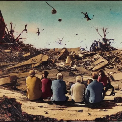 Image similar to people sitting around witnessing the last day of planet earths destruction