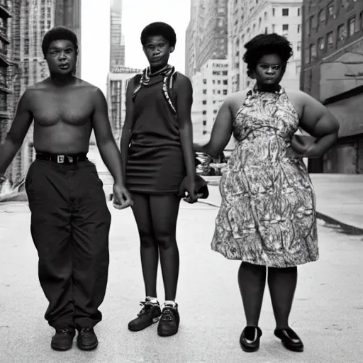 Prompt: photo of african - american teenagers on the streets of nyc in the style of diane arbus