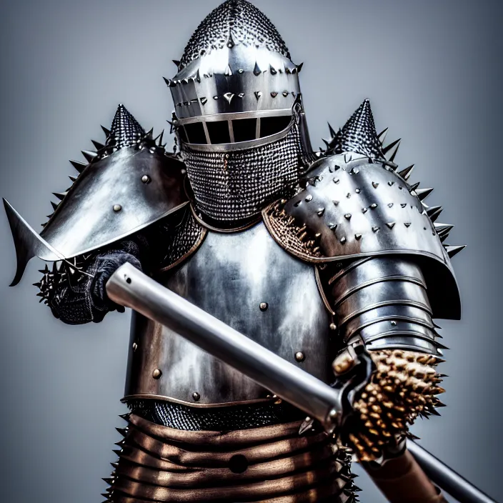 Image similar to photo of a knight with spiked armour and a mace, highly detailed, 4 k, hdr, smooth, sharp focus, high resolution, award - winning photo