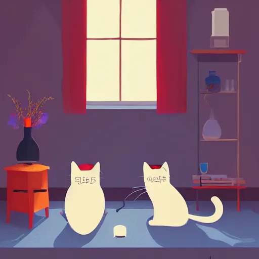 Image similar to cats in warm room by James Gilleard