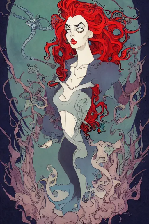 Prompt: portrait of crazy mad lady scientist, cruella devil, merida, olivier armstrong, elsa, elastigirl, vanellope von schweetz, flame princess, stylized illustration by peter mohrbacher, moebius, mucha, victo ngai, colorful comics style, clean line