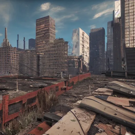 Prompt: 4 k photo of abandoned new york city, apocalypstic vibe, unreal engine