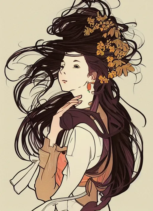 Image similar to photographer character design on white background, drawn by studio ghibli, alphonso mucha, lolish, trending on artstation