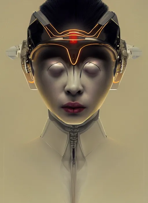 Prompt: portrait of a futuristic geisha cyborg, in the style of ghost in the shell, x - ray, kintsugi, modern fine art, fractal, intricate, elegant, highly detailed, digital photography, subsurface scattering, by jheronimus bosch and greg rutkowski,