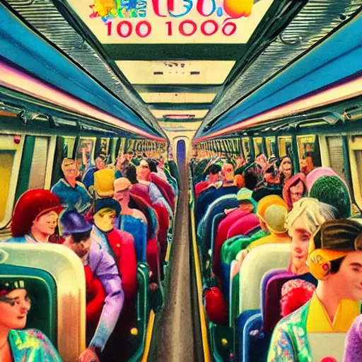 Prompt: sign that says 1 0 0, text 1 0 0, lisa frank, glorious, bedazzled, spectacled, amazing, unreal render, bokeh, studio lighting, ultradetailed, detailed and realistic painting of a giant warship plane, dieselpunk, historical photo of commuters in train to new york 1 8 9 0, everybody is looking at smartphones