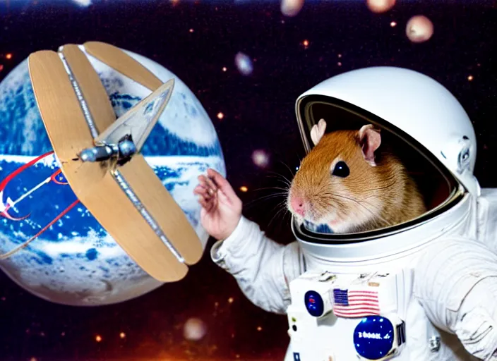 Image similar to film still of a hamster working for mission control at nasa, 8 k