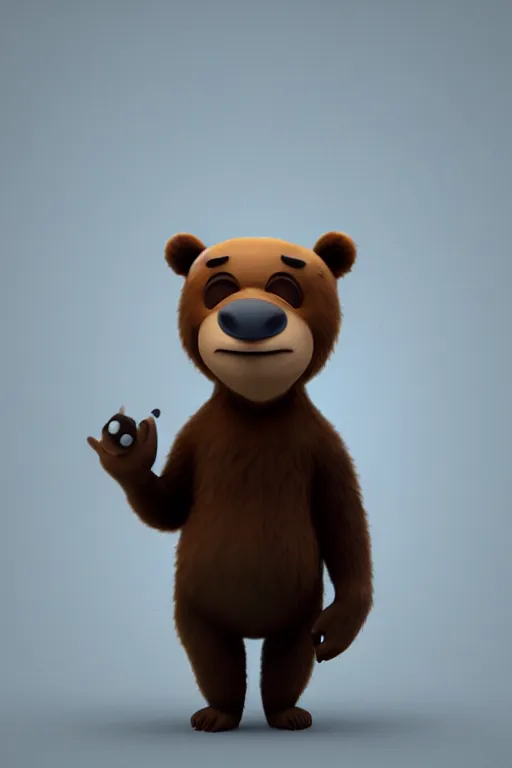 Image similar to a cute character design cgi 3 d anthropomorphic bear with soft fur and a face like yogi in the style of pixar, blender, cinema 4 d