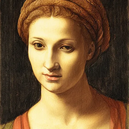 Image similar to portrait drawing of a woman, beautiful, by andrea del sarto, renaissance, harmonius, elegant, shoulder - length, chalk