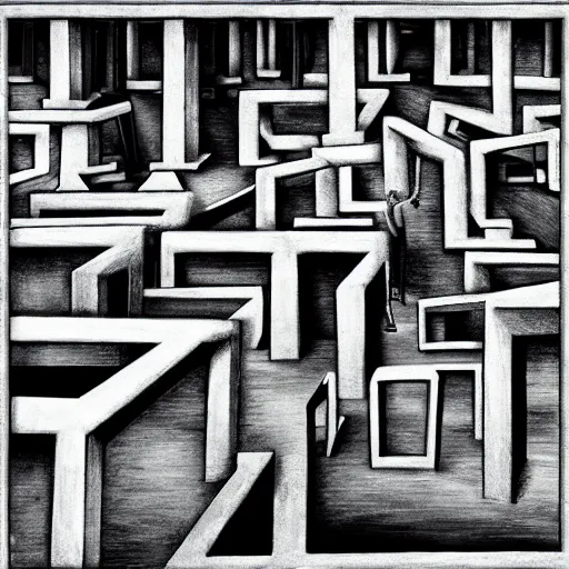 Image similar to surreal concrete maze by pj crook