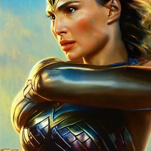 Prompt: ultra realistic portrait painting of natalie portman as wonder woman, art by frank frazetta, 4 k, ultra realistic, highly detailed, epic lighting.