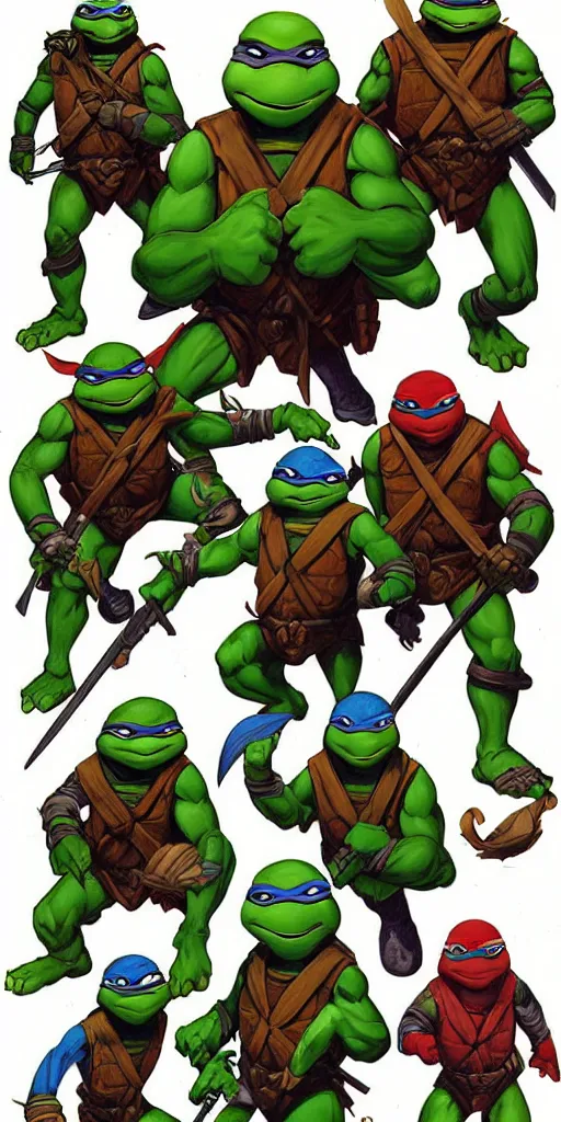 Image similar to Teenage mutant ninja turtle character concept art by brom