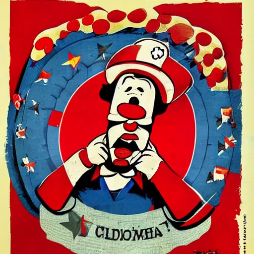 Image similar to communist clown, propaganda art style