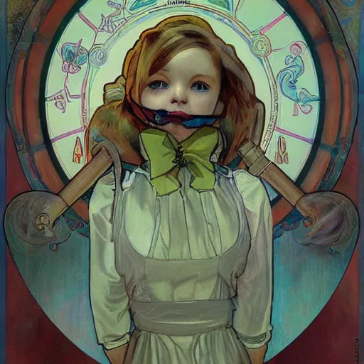 Prompt: realistic little sister of bioshock painted by alfons mucha sharp focus