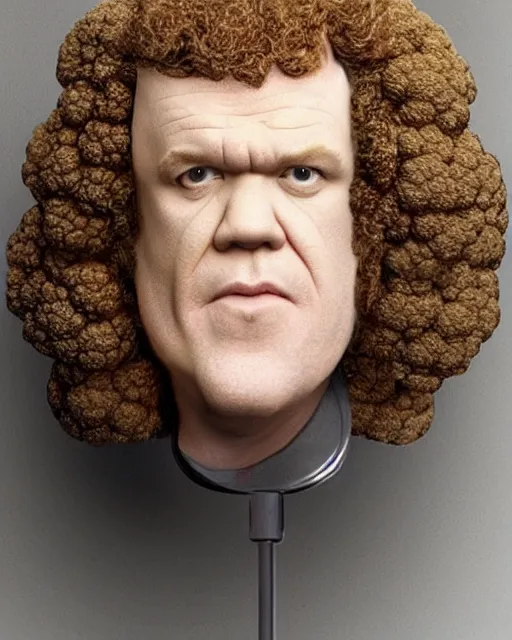 Prompt: john c reilly's head with wig made of cauliflower