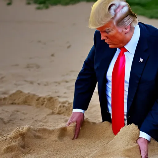 Prompt: trump is playing in a sandbox with his name on it but won't let other kids play, gettyimages,