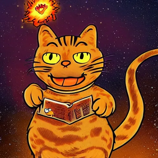 Prompt: garfield the cat, end of time, explosion