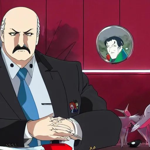 Prompt: alexander lukashenko as a main villain in anime in style of hayao miyazaki