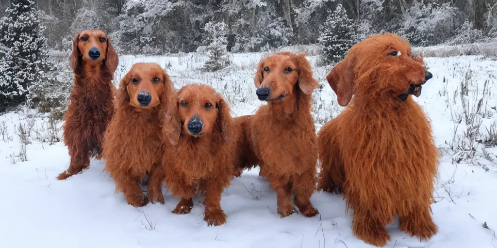 Image similar to Giant woolly dachshunds, in snow