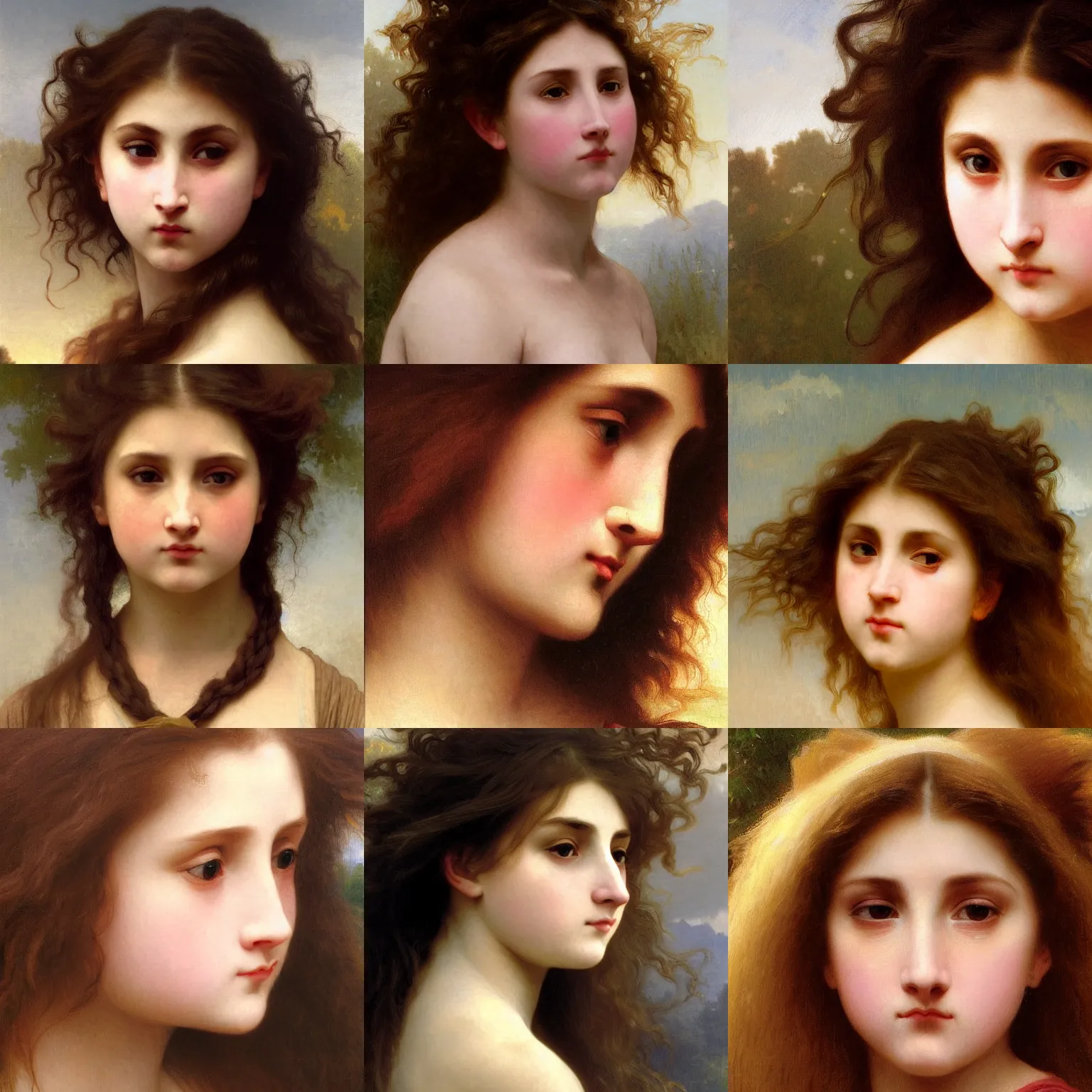 Prompt: close up of brunette angry girl.girl head mutating into lion head . Art by William-Adolphe Bouguereau. During golden hour. Extremely detailed. Beautiful. 4K. Award winning.