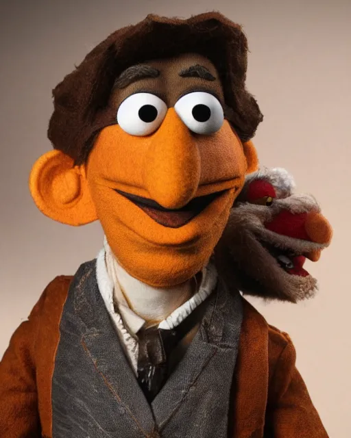 Image similar to dutch van der linde as a muppet. highly detailed felt. hyper real photo. 4 k.