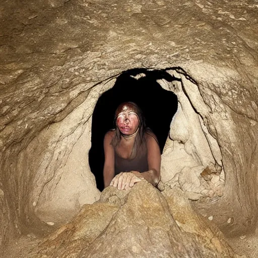 Image similar to Subterranean eyeless people, no-eyed girl, cave photograph