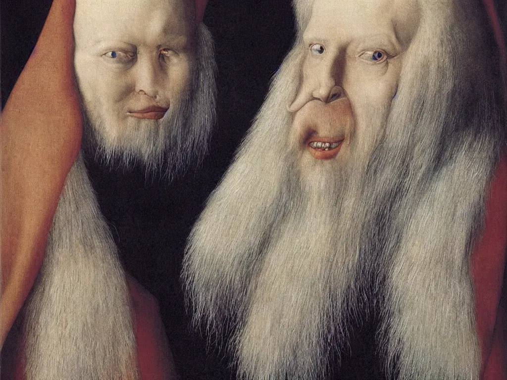 Image similar to Portrait of albino mystic with blue eyes, inside the close up macro ear cavity of an old man. Painting by Jan van Eyck, Audubon, Rene Magritte, Agnes Pelton, Max Ernst, Walton Ford