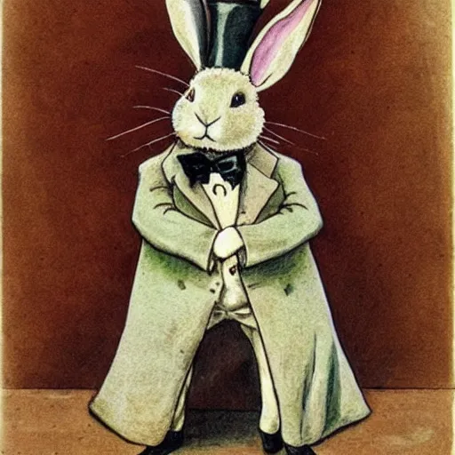 Image similar to a rabbit dressed as sherlock holmes, in the style of Carl Larsson