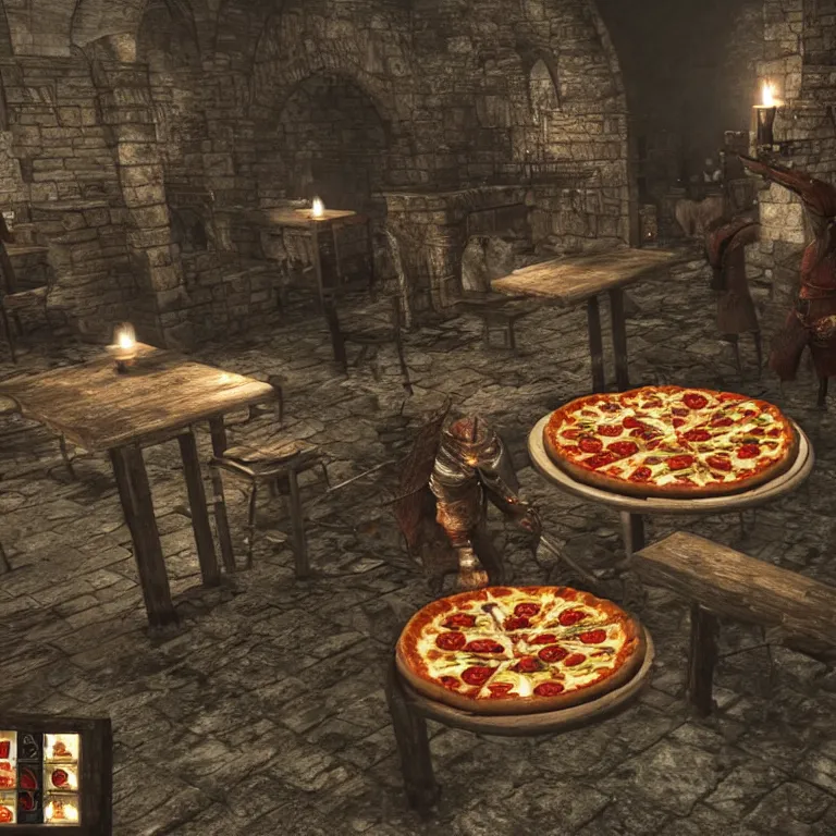 Prompt: A Pizza Hut in dark souls