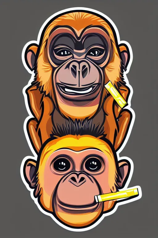 Image similar to Portrait of a Monkey with a cigarette, sticker, colorful, illustration, highly detailed, simple, smooth and clean vector curves, no jagged lines, vector art, smooth