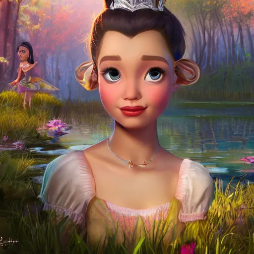 Image similar to a portrait of a princess in an animated disney movie, backwater bayou, oil painting, pale colors, high detail, 8 k, wide angle, global illumination, trending on artstation,