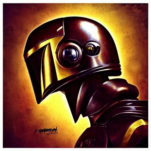 Image similar to Lofi steampunk portrait mandalorian, black and gold armor, Pixar style by Tristan Eaton Stanley Artgerm and Tom Bagshaw