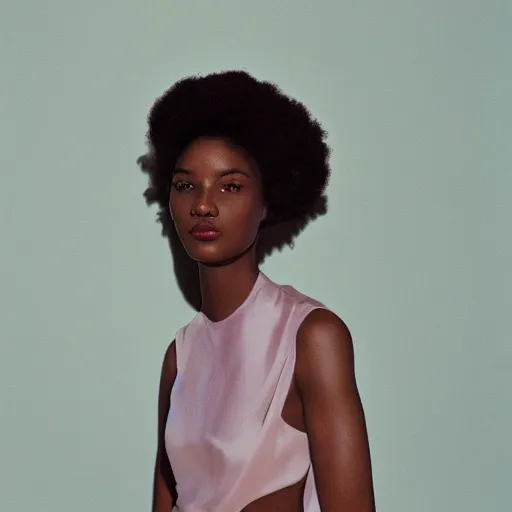 Image similar to realistic photoshoot for a aime leon dore lookbook, color film photography, portrait of a beautiful woman in style of tyler Mitchell, 35mm, graflex