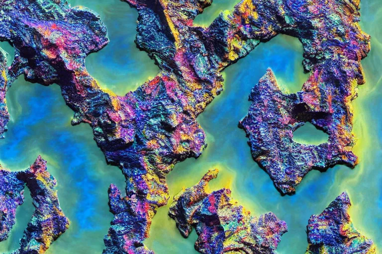 Image similar to beautiful landscape from outer space made of bismuth