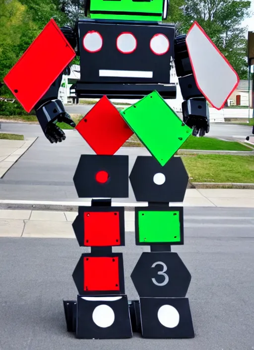 Image similar to a giant robot made out of stop signs