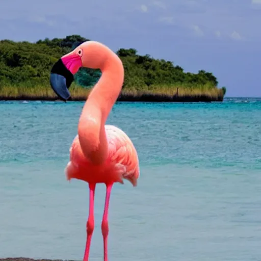 Image similar to photo of colossal flamingo on the horizon with atmospheric perspective